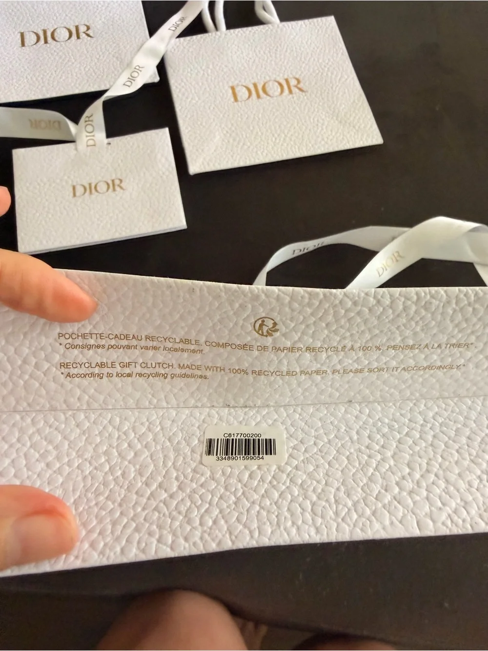 Dior White and Gold Branded Gift Bags with Satin Ribbons